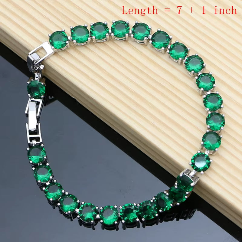 Bride Silver 925 Jewelry Sets Natural Green Emerald Earring Bracelet Resizable Ring Birthstone Fashion Necklace Set Dropshipping