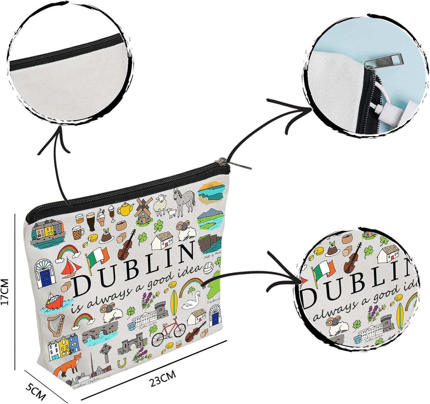 Dublin Trip Travel Pouch Bag Dublin Vacation Makeup Pouch Bag Ireland Travel Gift Dublin Ireland Souvenir Irish Gift (Dublin)