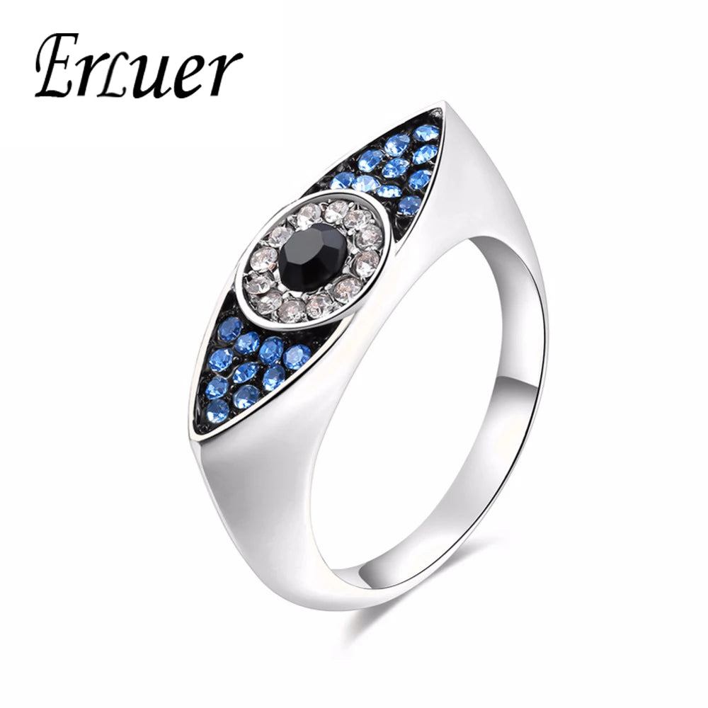 ARUEL Dazzling Blue Evil Eyes Rings for Women Sterling Party Fashion Wedding Girl Lover Bague Femme Classic Ring Jewelry