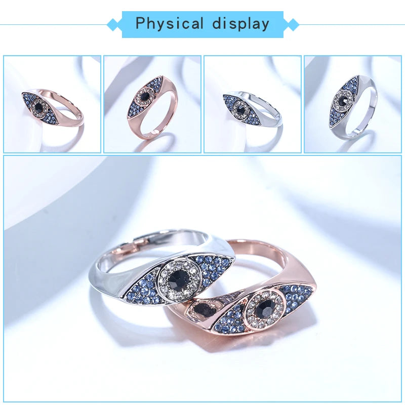 ARUEL Dazzling Blue Evil Eyes Rings for Women Sterling Party Fashion Wedding Girl Lover Bague Femme Classic Ring Jewelry