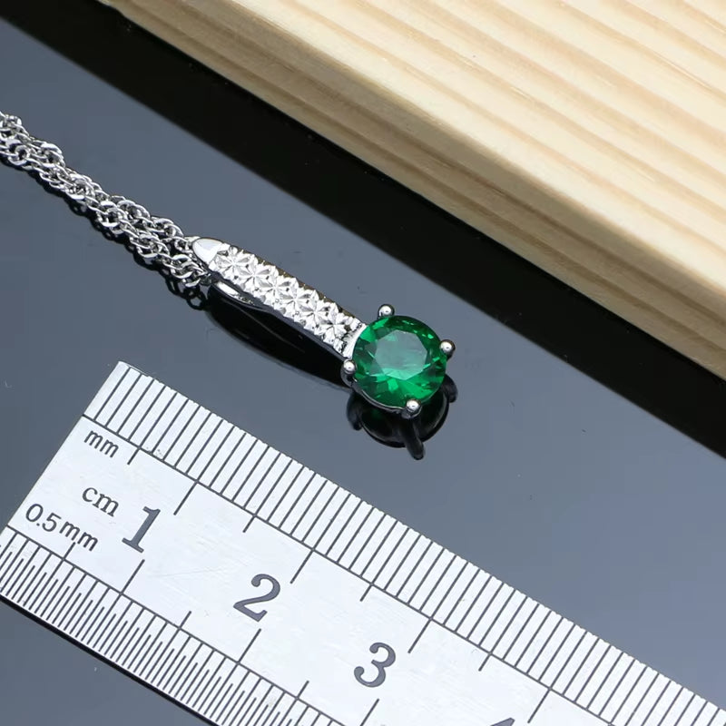 Bride Silver 925 Jewelry Sets Natural Green Emerald Earring Bracelet Resizable Ring Birthstone Fashion Necklace Set Dropshipping