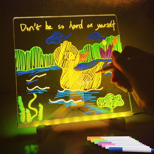 Light up Acrylic Message Board, Erasable Drawing Board Light with 7 Pen, Drawing Board Table Light, Advertising Boards, Fun Fall Gift, Bedroom Decor for Prince Room